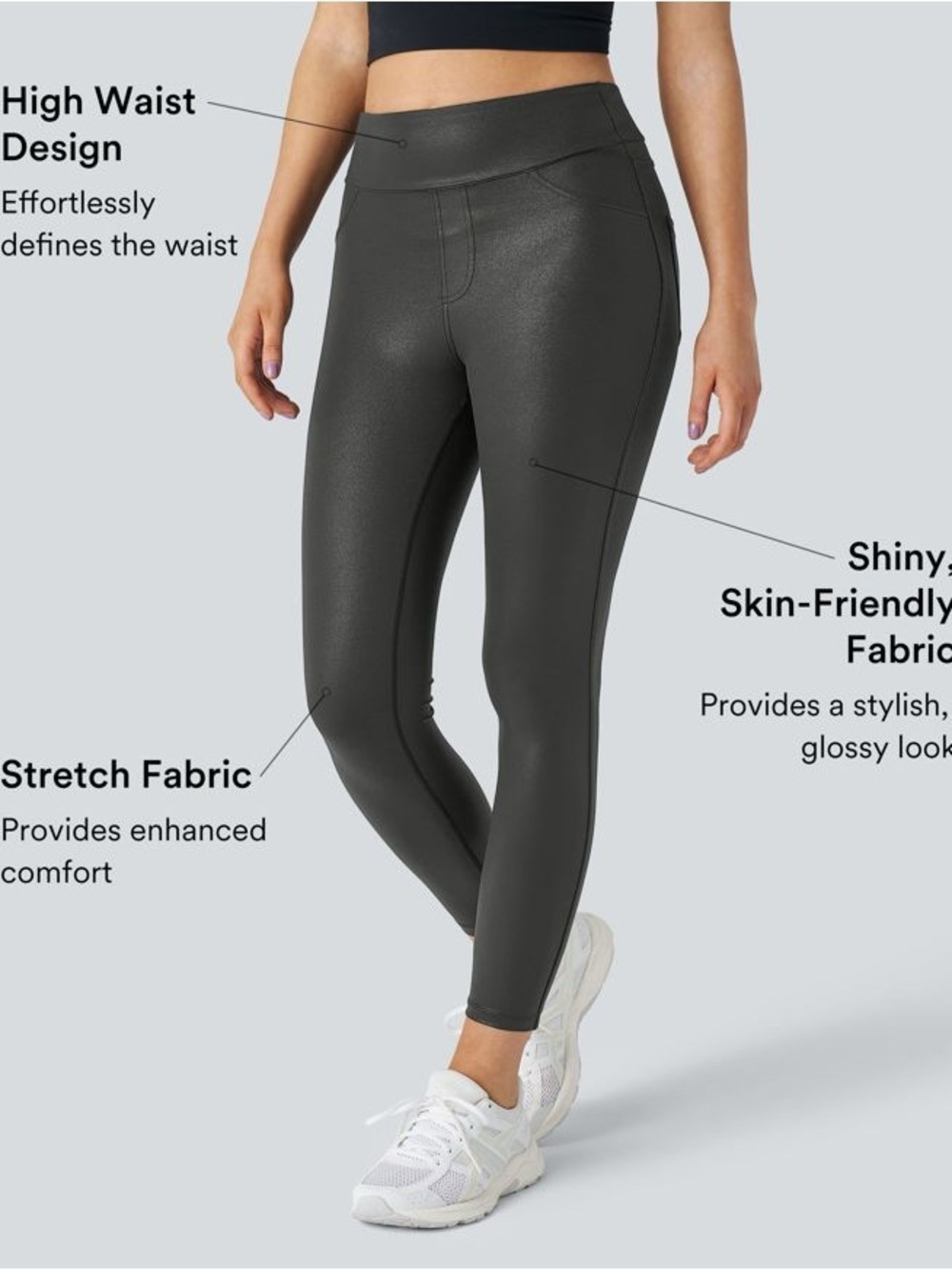 Halara Faux Leather Leggings M 7/8 High Waisted Shiny Black Work Pants NWT